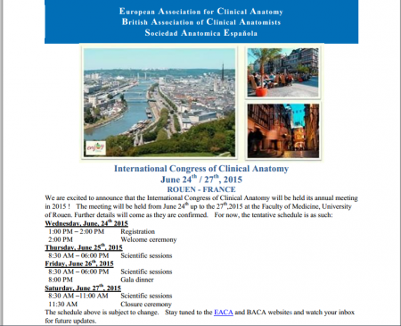 XIII European Association of Clinical Anatomy Meeting - 24 a 27 de junho, 2015 - Rouen, França